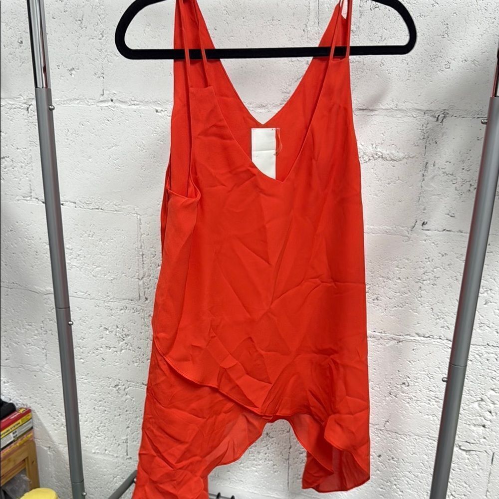 Vibrant Orange Sleeveless Tank - Asymmetrical Bright Top - HEATHER - Medium